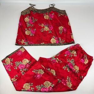 New Avon Intimates Womens Size 2X Pajama Set Tank and Pants Floral Leopard Trim